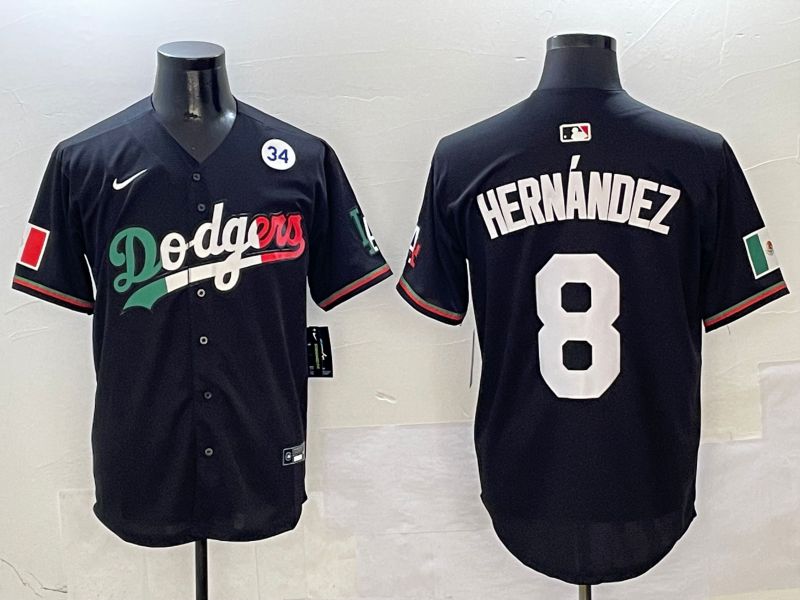 Men Los Angeles Dodgers 8 Hernandez Black Mexico Nike 2025 MLB Jersey style 8